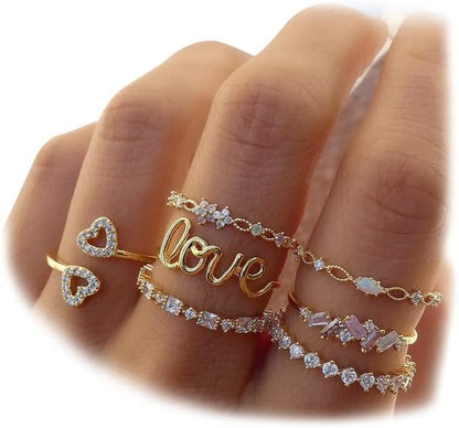 Gold Moon Star Ring Set