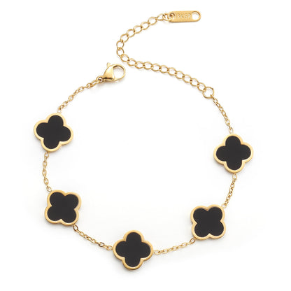 AIPPK 18K Gold Plated Clover Lucky Bracelet for Women White/Black/Red/Green Flower Four Leaf Link Bracelets Trendy Jewelry Gifts for Women
