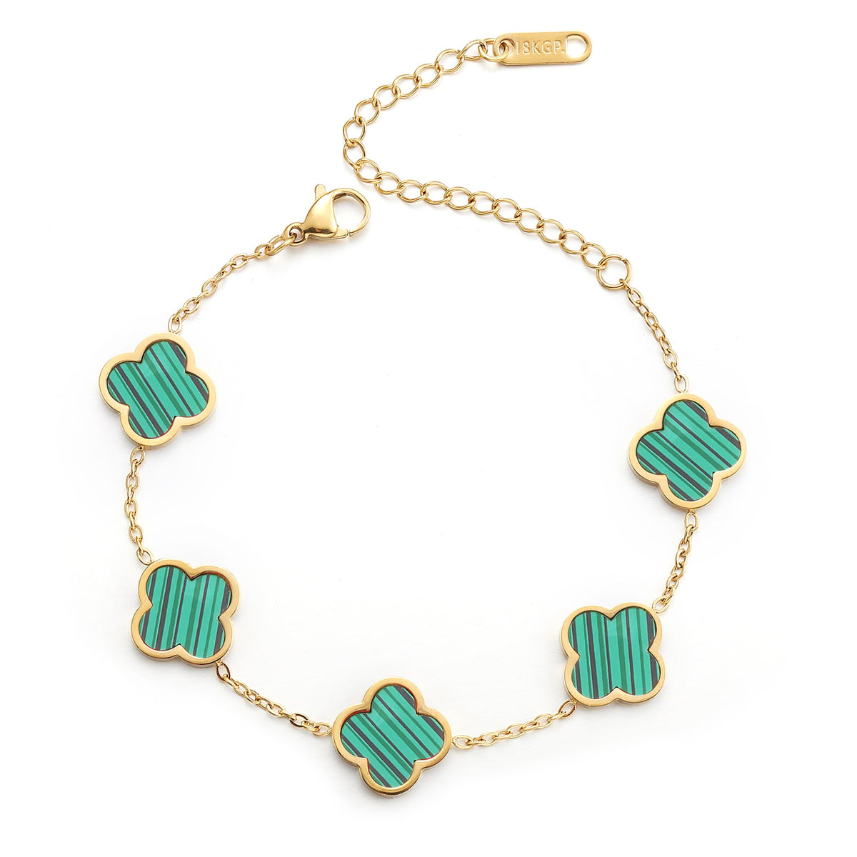 AIPPK 18K Gold Plated Clover Lucky Bracelet for Women White/Black/Red/Green Flower Four Leaf Link Bracelets Trendy Jewelry Gifts for Women