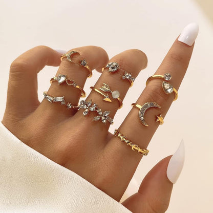 Gold Moon Star Ring Set