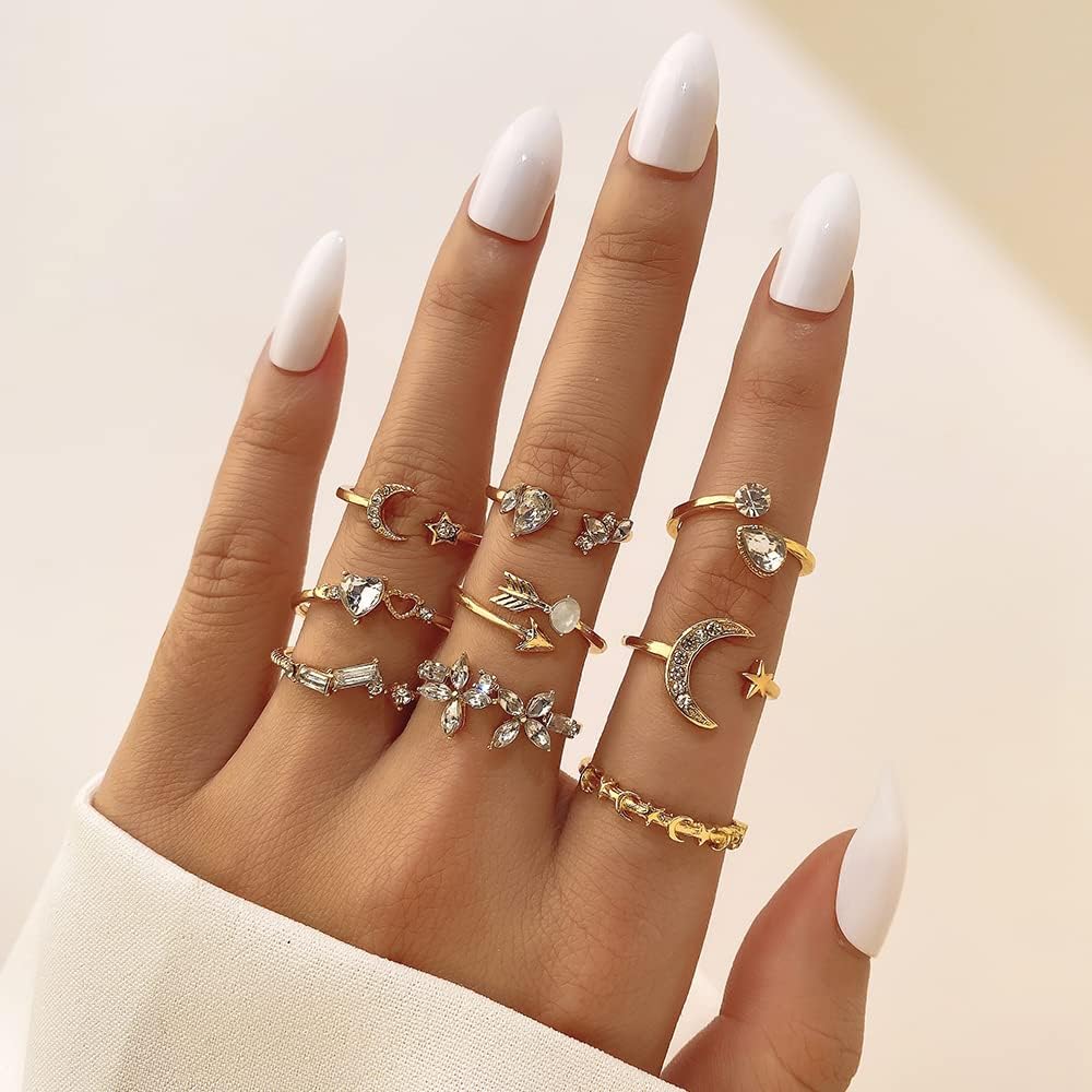 Gold Moon Star Ring Set