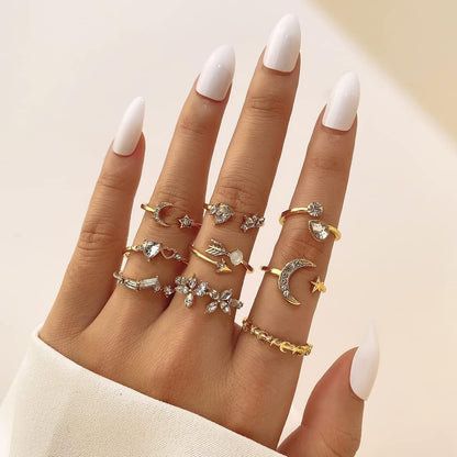 Gold Moon Star Ring Set