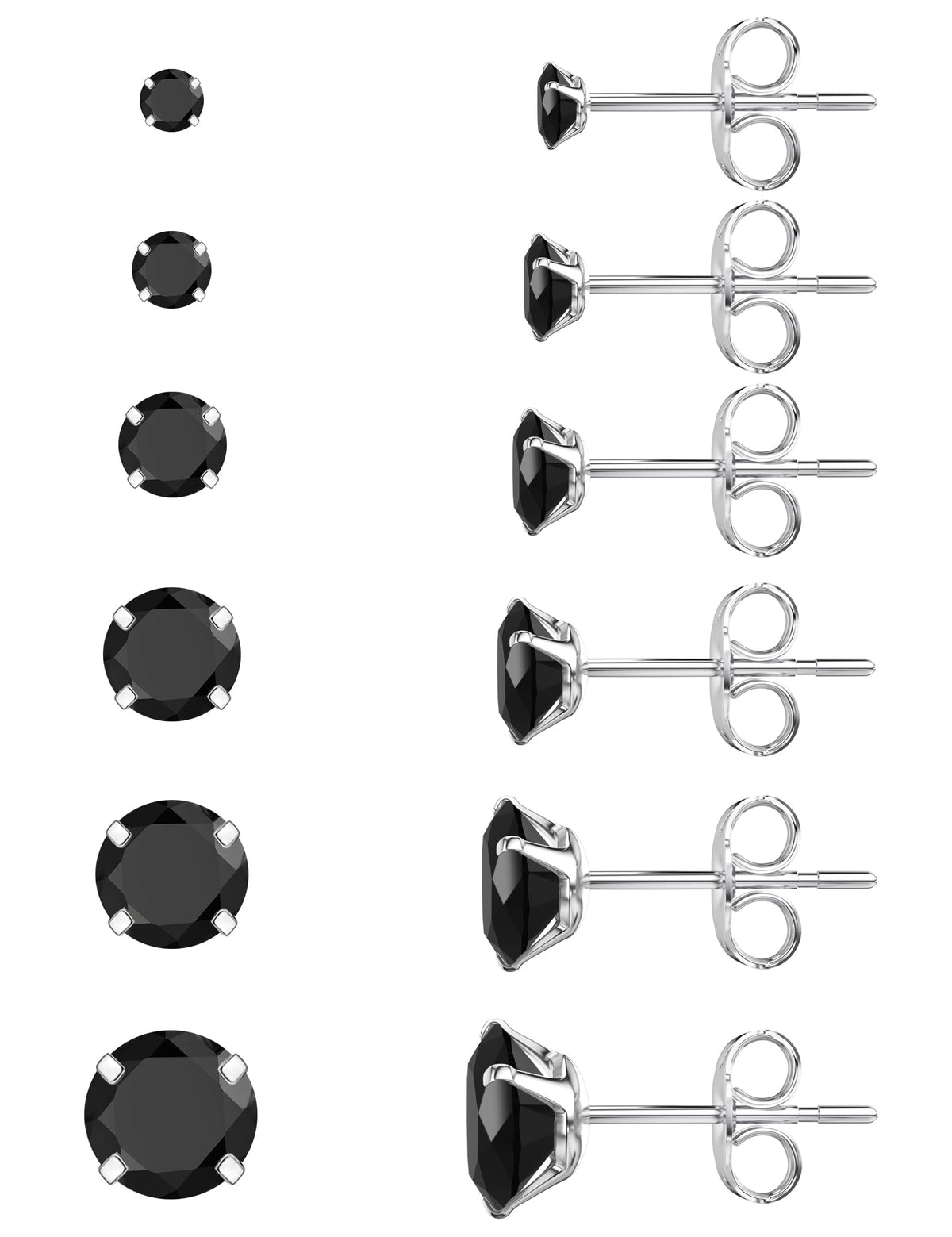 6 Pairs CZ Stud Earrings Set
