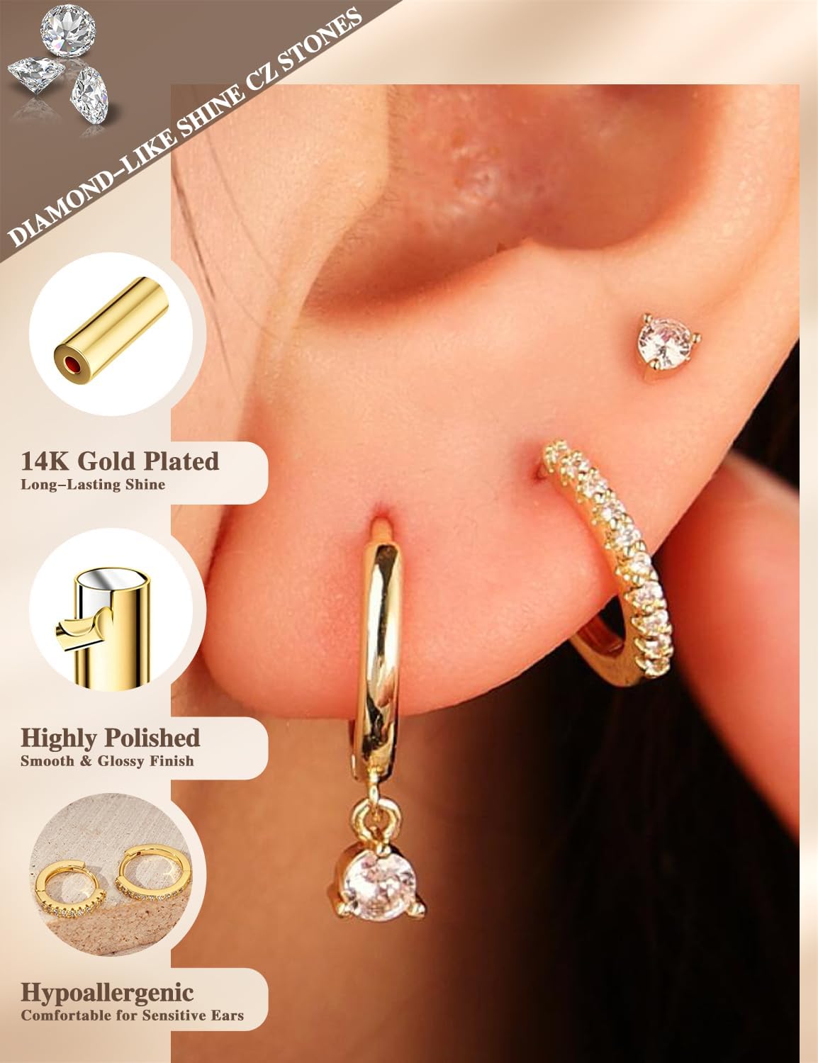Gold Hoop Earrings Set