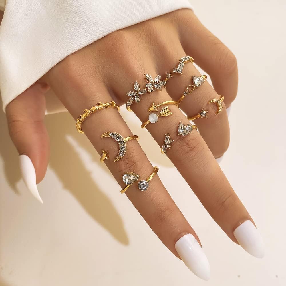 Gold Moon Star Ring Set