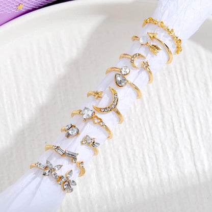 Gold Moon Star Ring Set