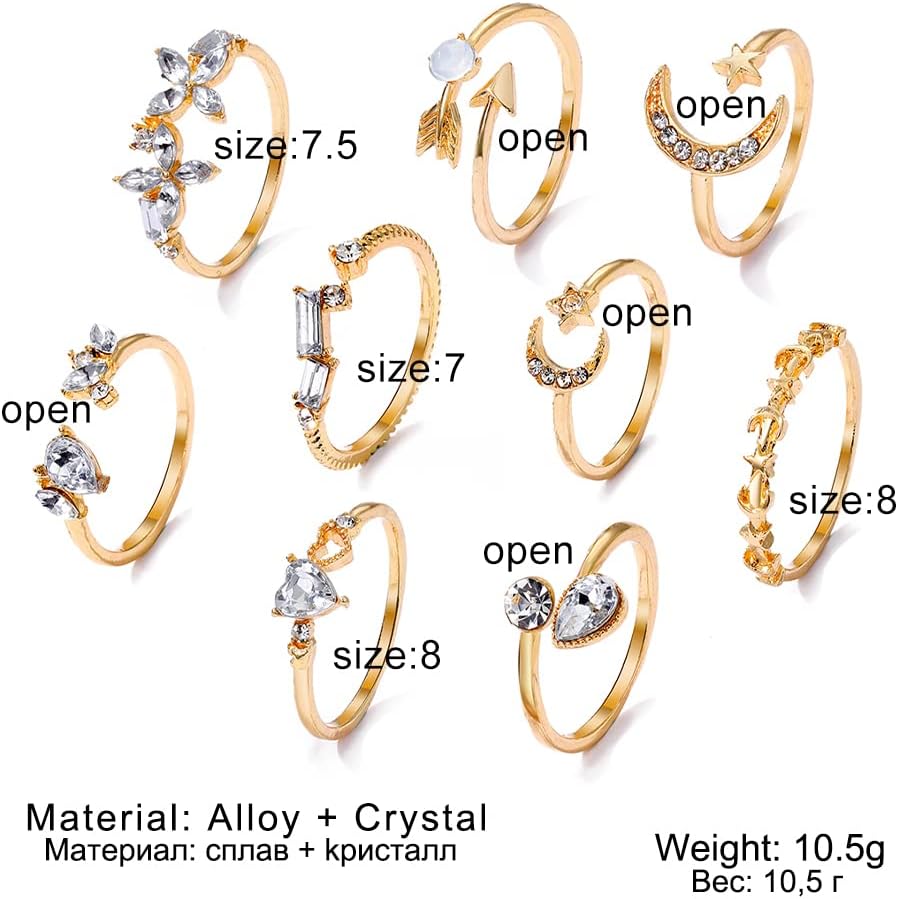 Gold Moon Star Ring Set