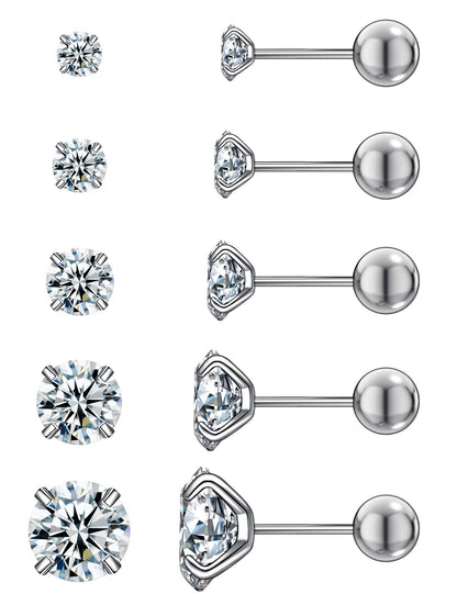 6 Pairs CZ Stud Earrings Set