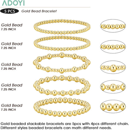 14K Gold Beaded Bracelet Set