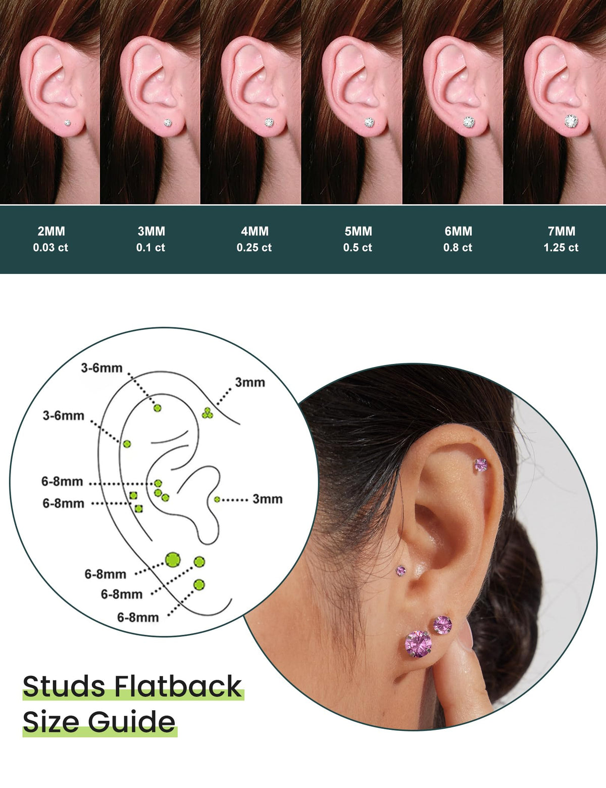 6 Pairs CZ Stud Earrings Set