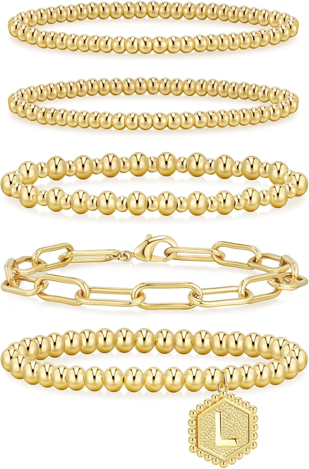 14K Gold Beaded Bracelet Set