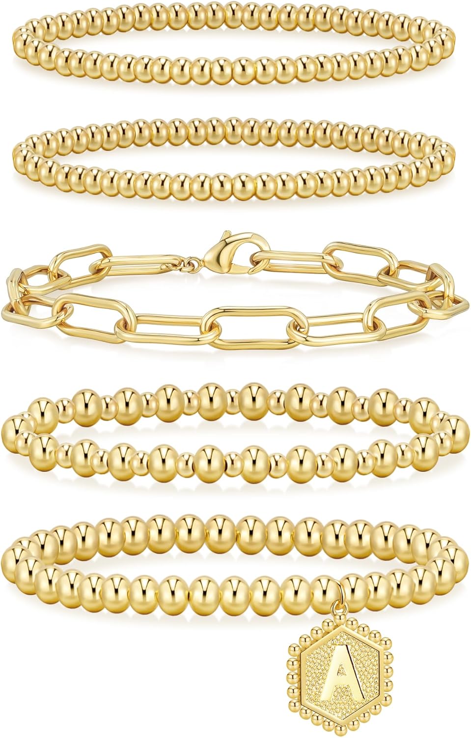 14K Gold Beaded Bracelet Set