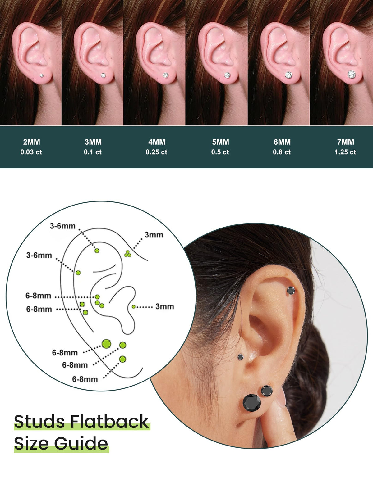 6 Pairs CZ Stud Earrings Set