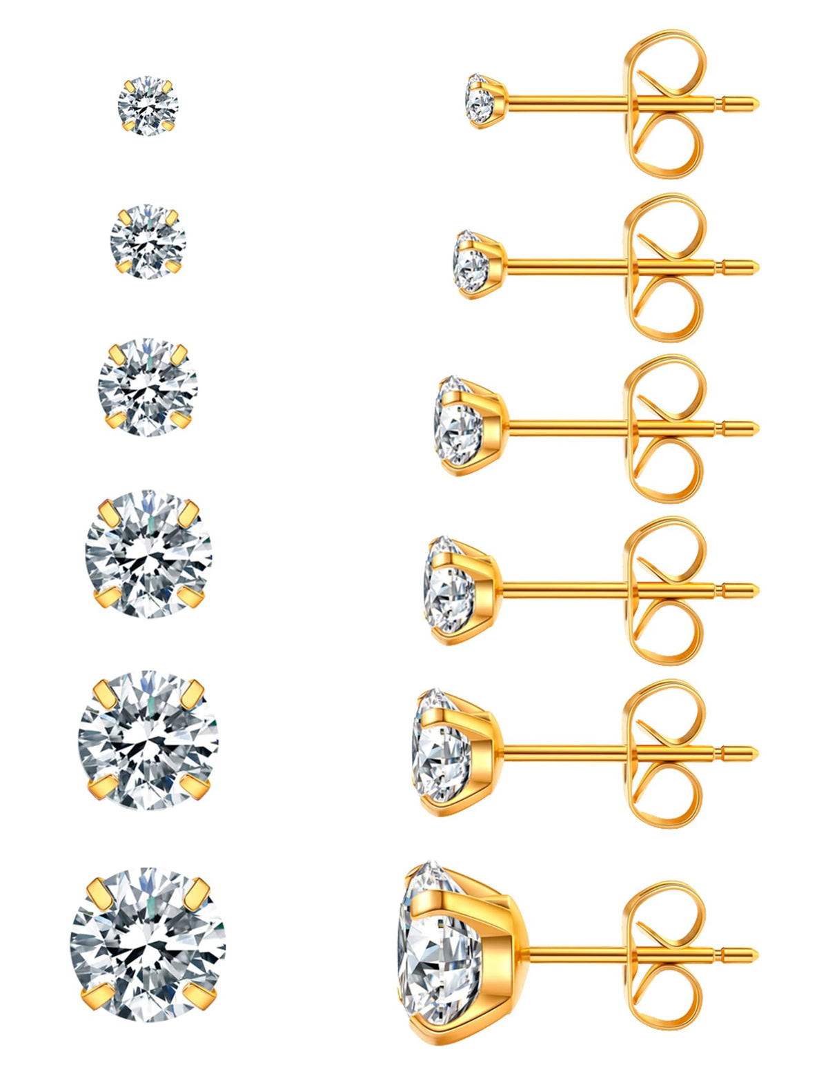 6 Pairs CZ Stud Earrings Set