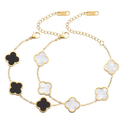 AIPPK 18K Gold Plated Clover Lucky Bracelet for Women White/Black/Red/Green Flower Four Leaf Link Bracelets Trendy Jewelry Gifts for Women