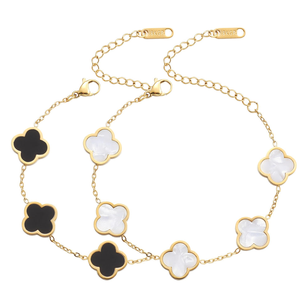 AIPPK 18K Gold Plated Clover Lucky Bracelet for Women White/Black/Red/Green Flower Four Leaf Link Bracelets Trendy Jewelry Gifts for Women
