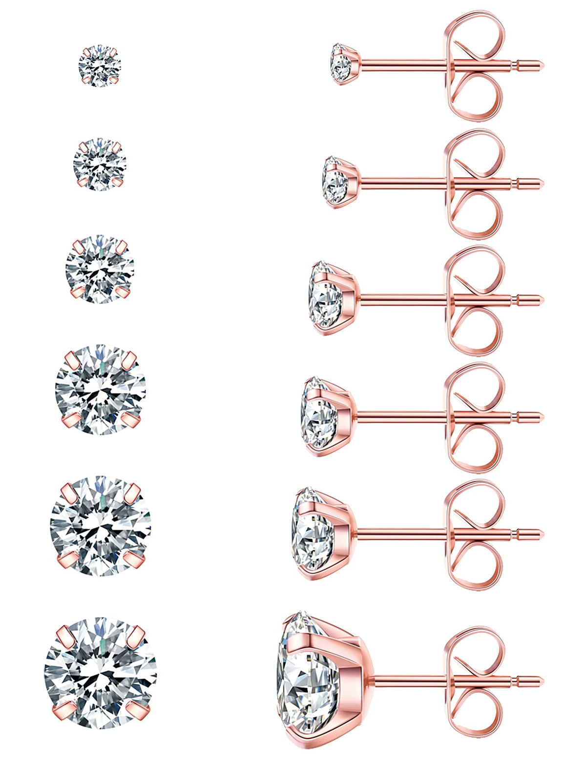 6 Pairs CZ Stud Earrings Set