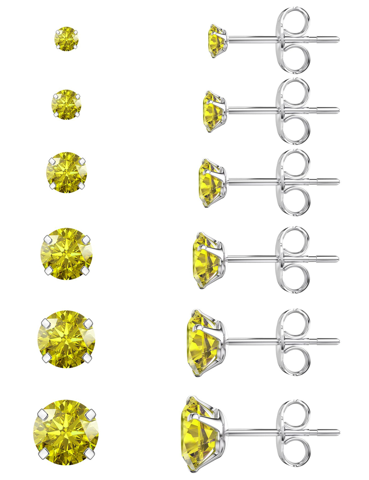 6 Pairs CZ Stud Earrings Set