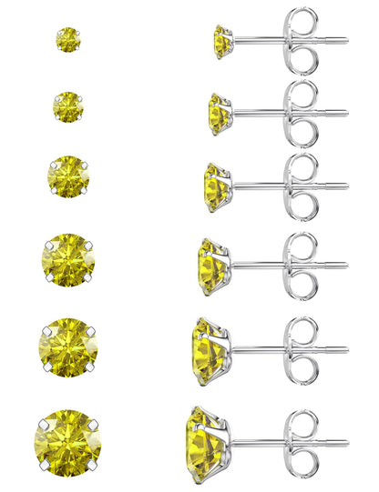6 Pairs CZ Stud Earrings Set