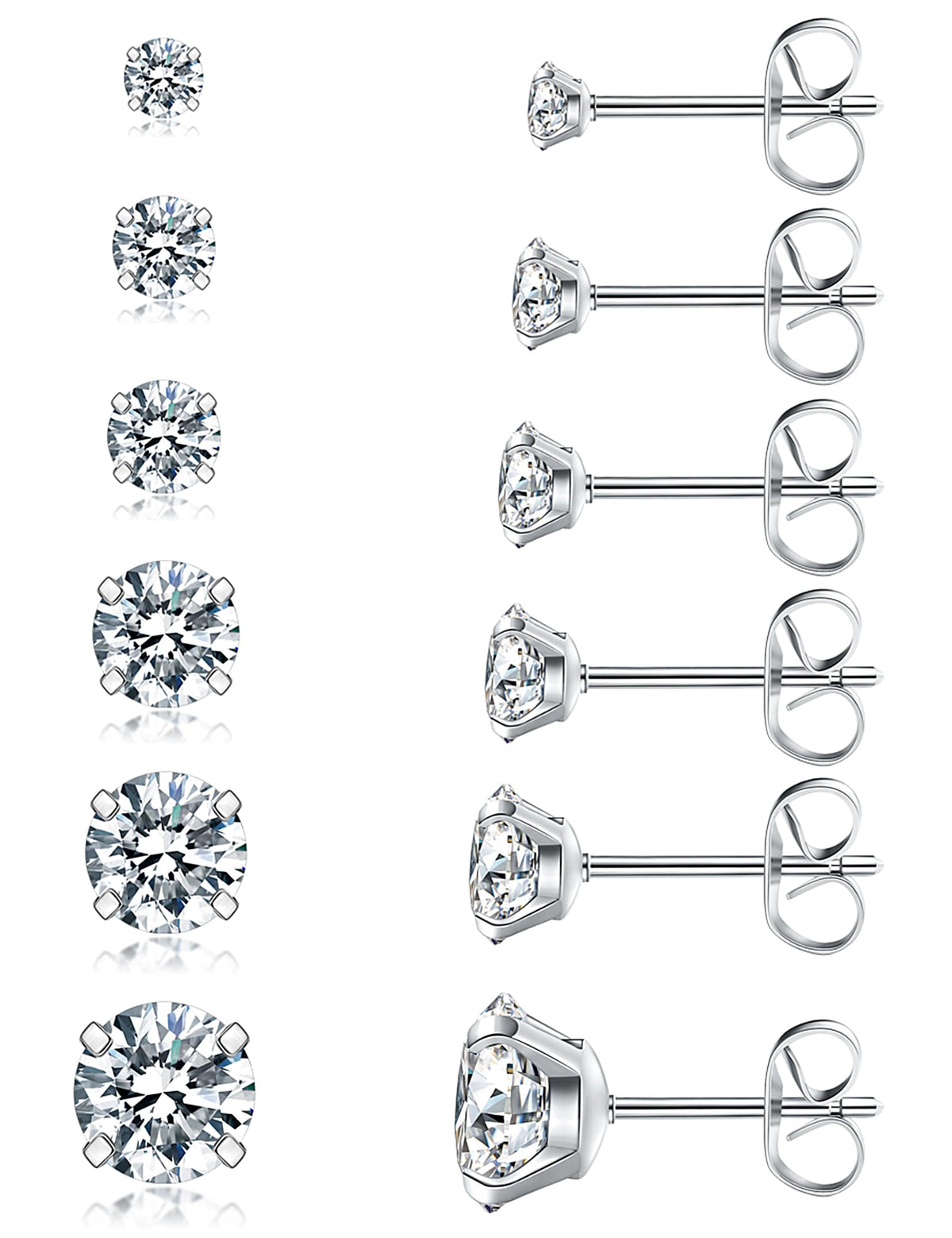 6 Pairs CZ Stud Earrings Set