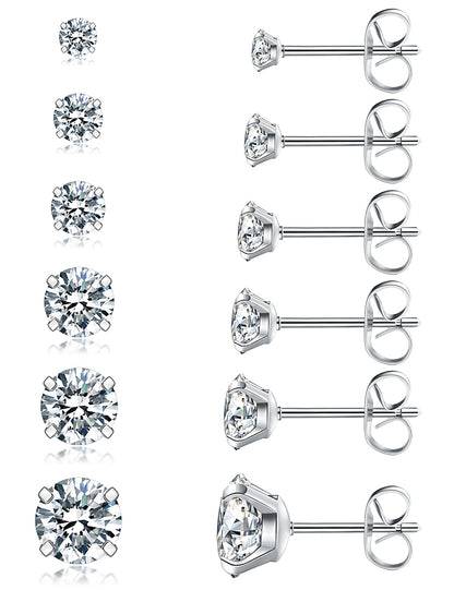 6 Pairs CZ Stud Earrings Set