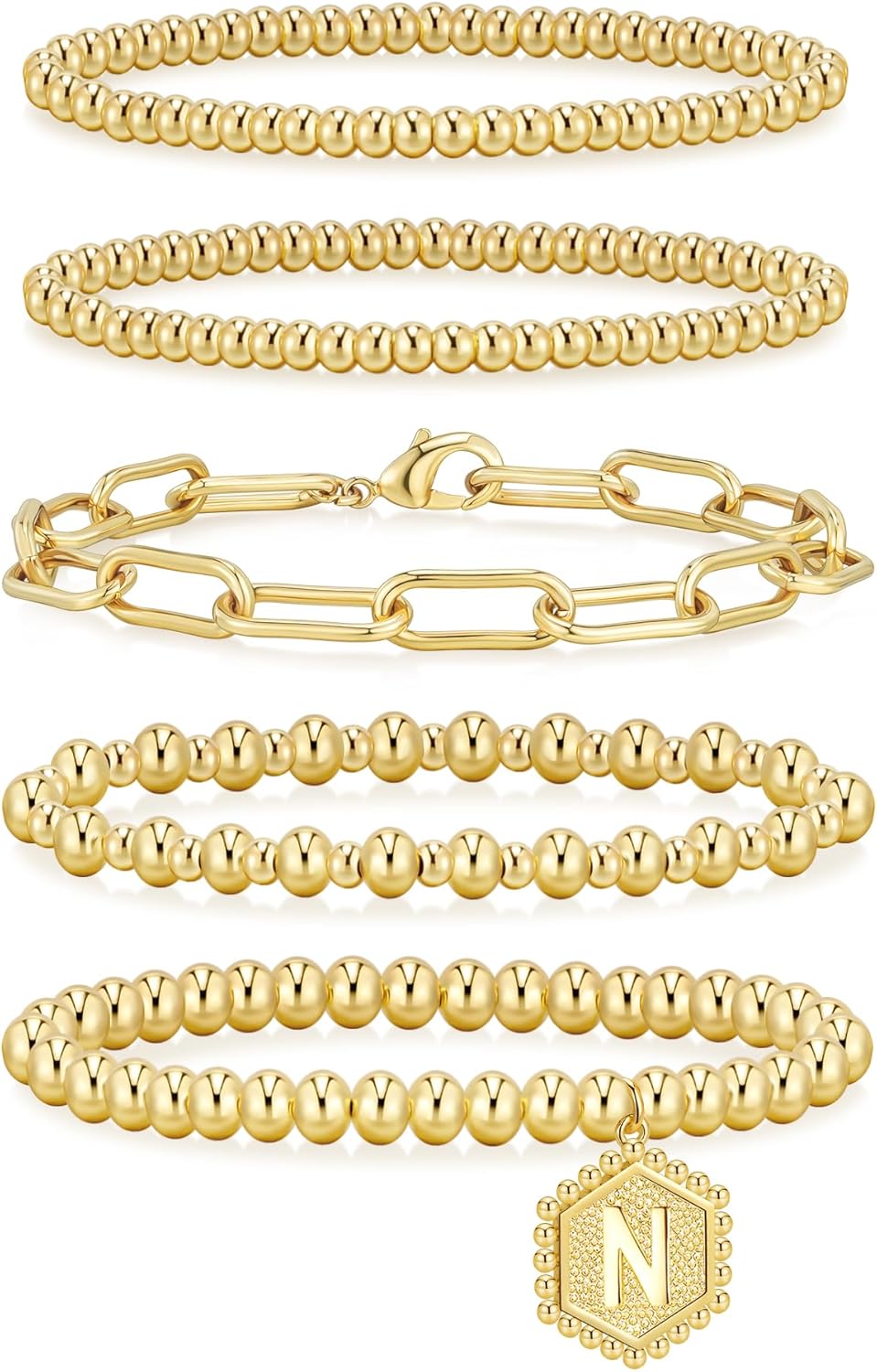 14K Gold Beaded Bracelet Set