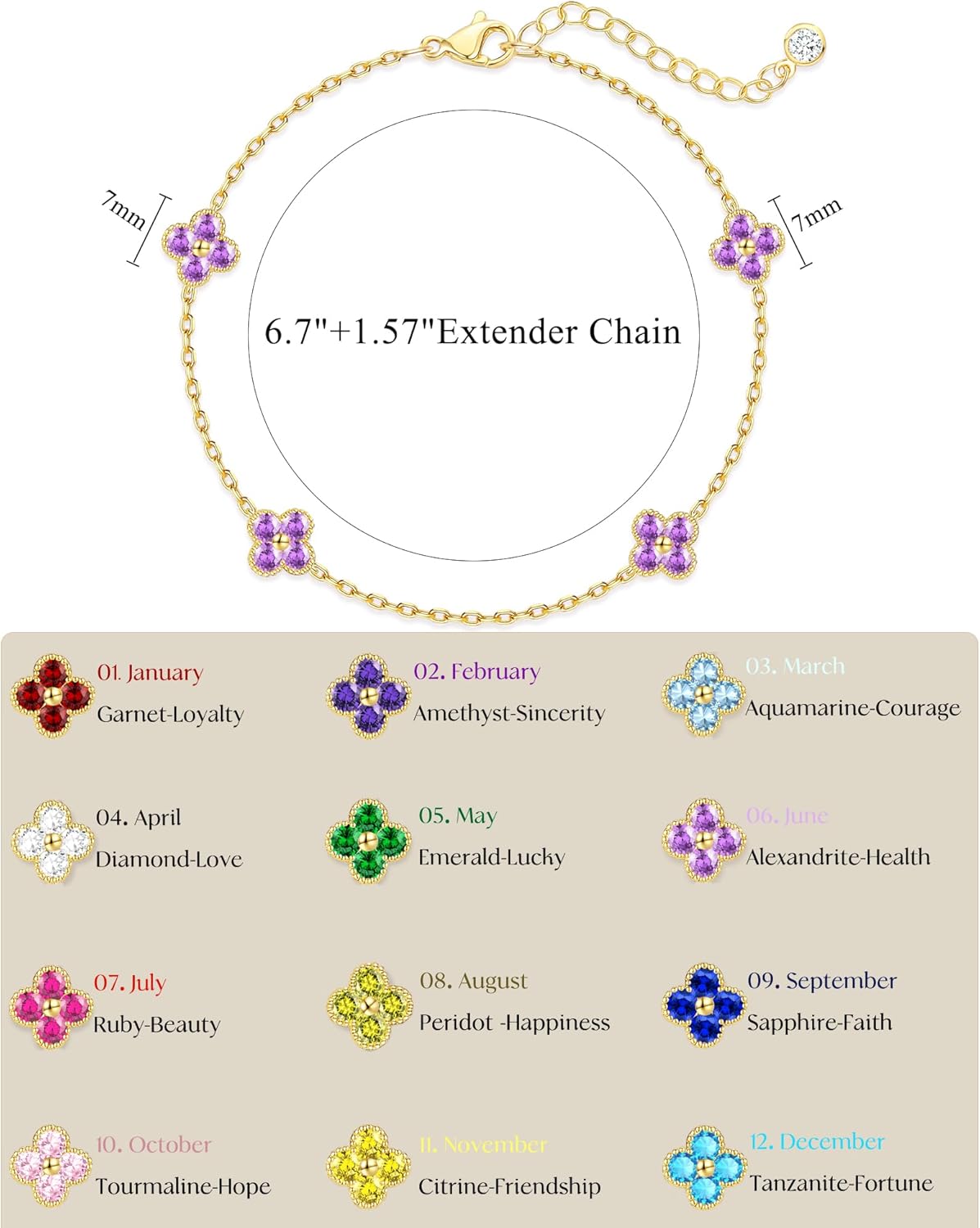 Birthstone Gold Clover Bracelet