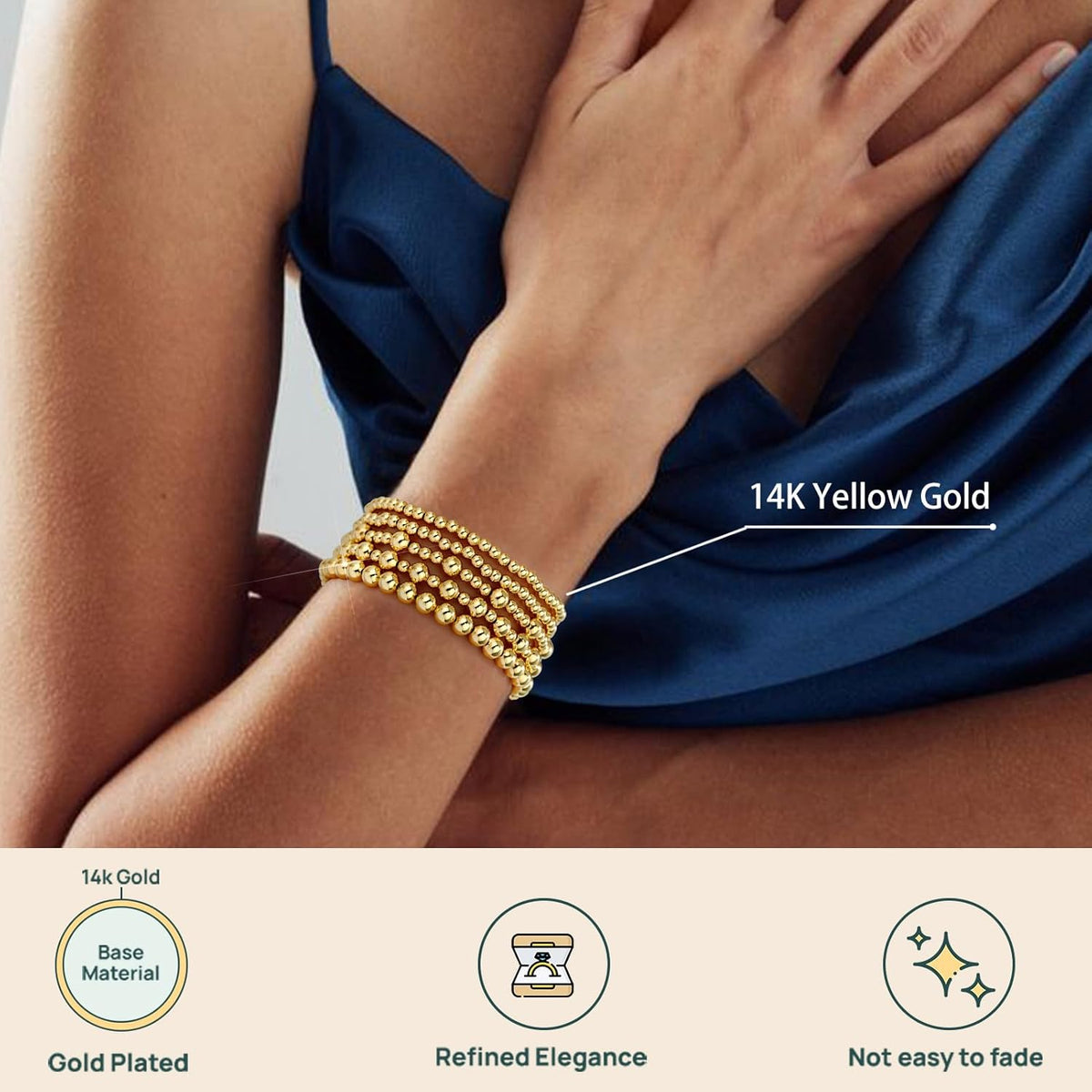 14K Gold Beaded Bracelet Set