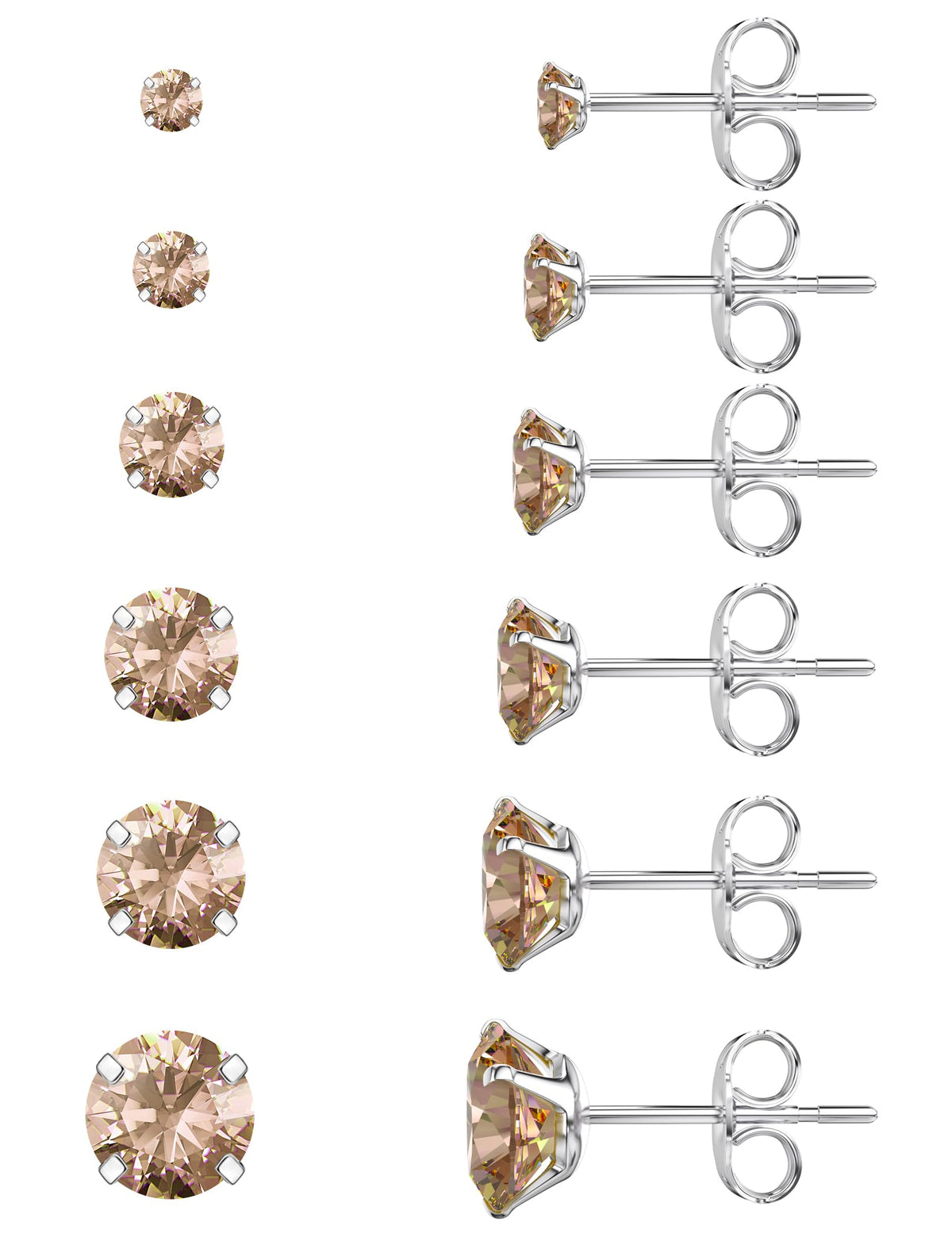 6 Pairs CZ Stud Earrings Set