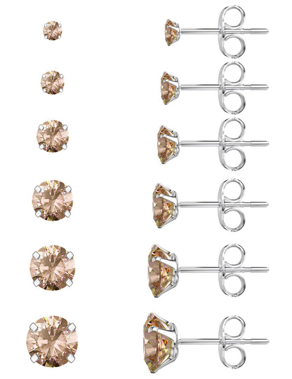 6 Pairs CZ Stud Earrings Set