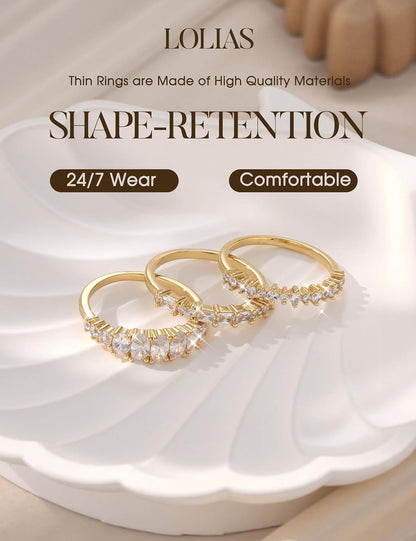 LOLIAS 14K Gold Plated Stackable Rings for Women Non Tarnish - Dainty Cubic Zirconia Wedding Bands Ring Set Minimalist Trendy Statement Engagement Promise Thumb Rings Stacking Size 5-10