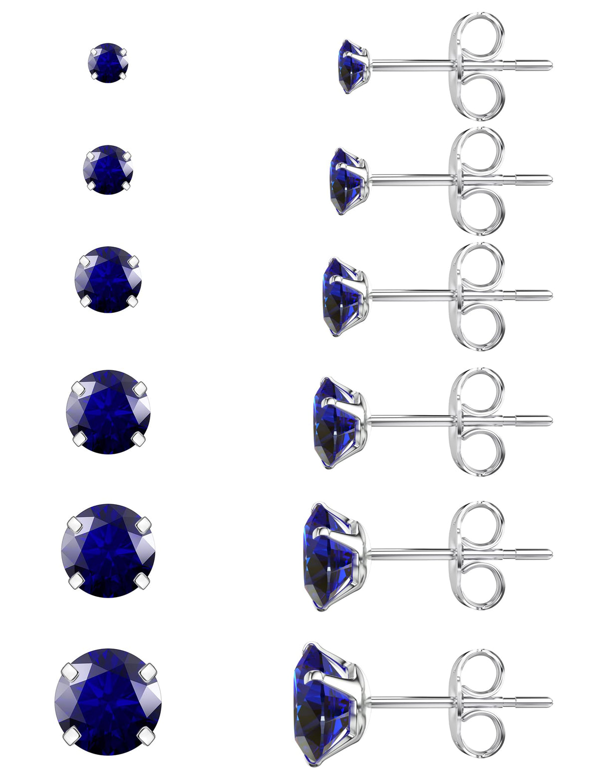 6 Pairs CZ Stud Earrings Set