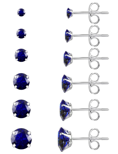 6 Pairs CZ Stud Earrings Set