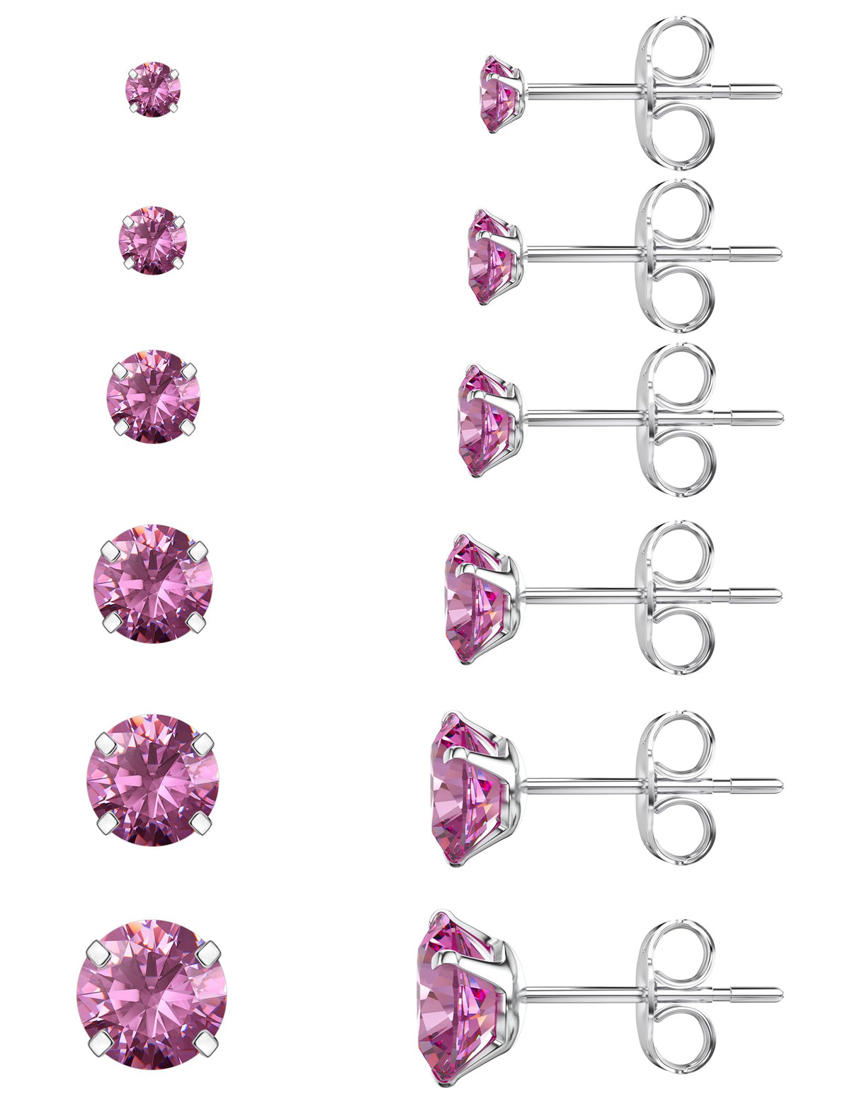 6 Pairs CZ Stud Earrings Set