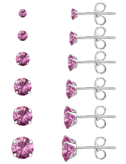 6 Pairs CZ Stud Earrings Set
