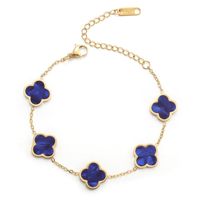 AIPPK 18K Gold Plated Clover Lucky Bracelet for Women White/Black/Red/Green Flower Four Leaf Link Bracelets Trendy Jewelry Gifts for Women
