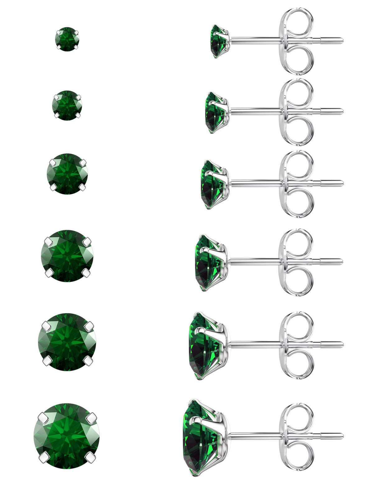 6 Pairs CZ Stud Earrings Set