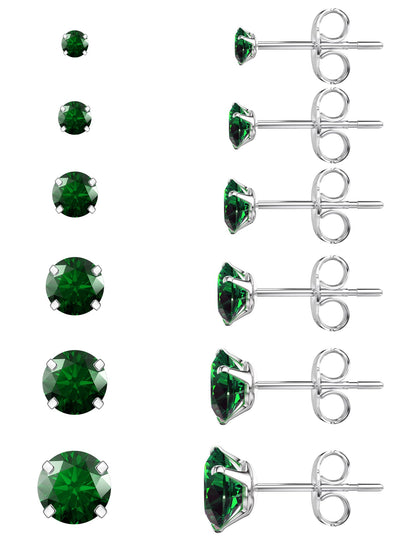 6 Pairs CZ Stud Earrings Set