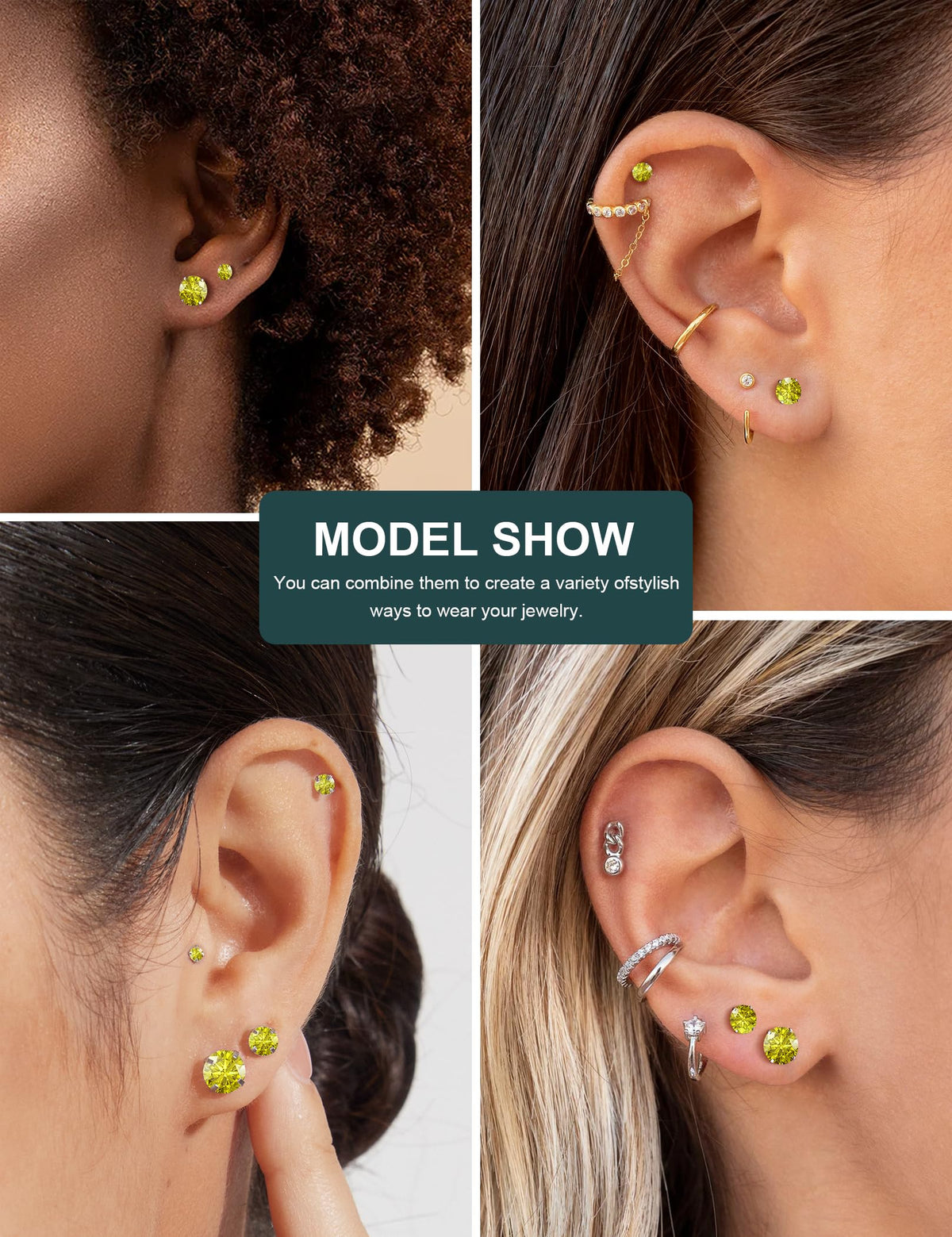 6 Pairs CZ Stud Earrings Set