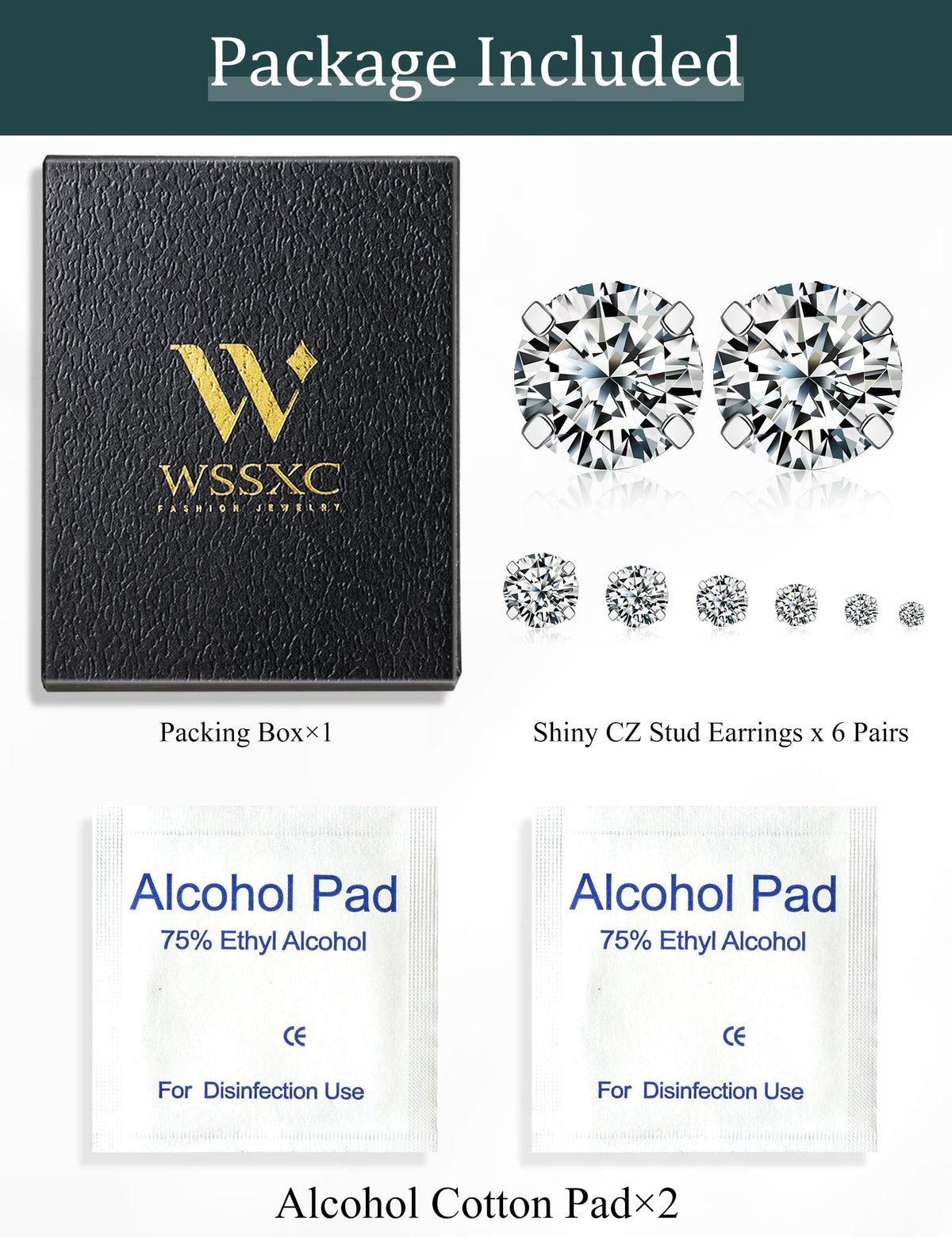 6 Pairs CZ Stud Earrings Set