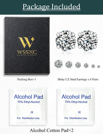 6 Pairs CZ Stud Earrings Set