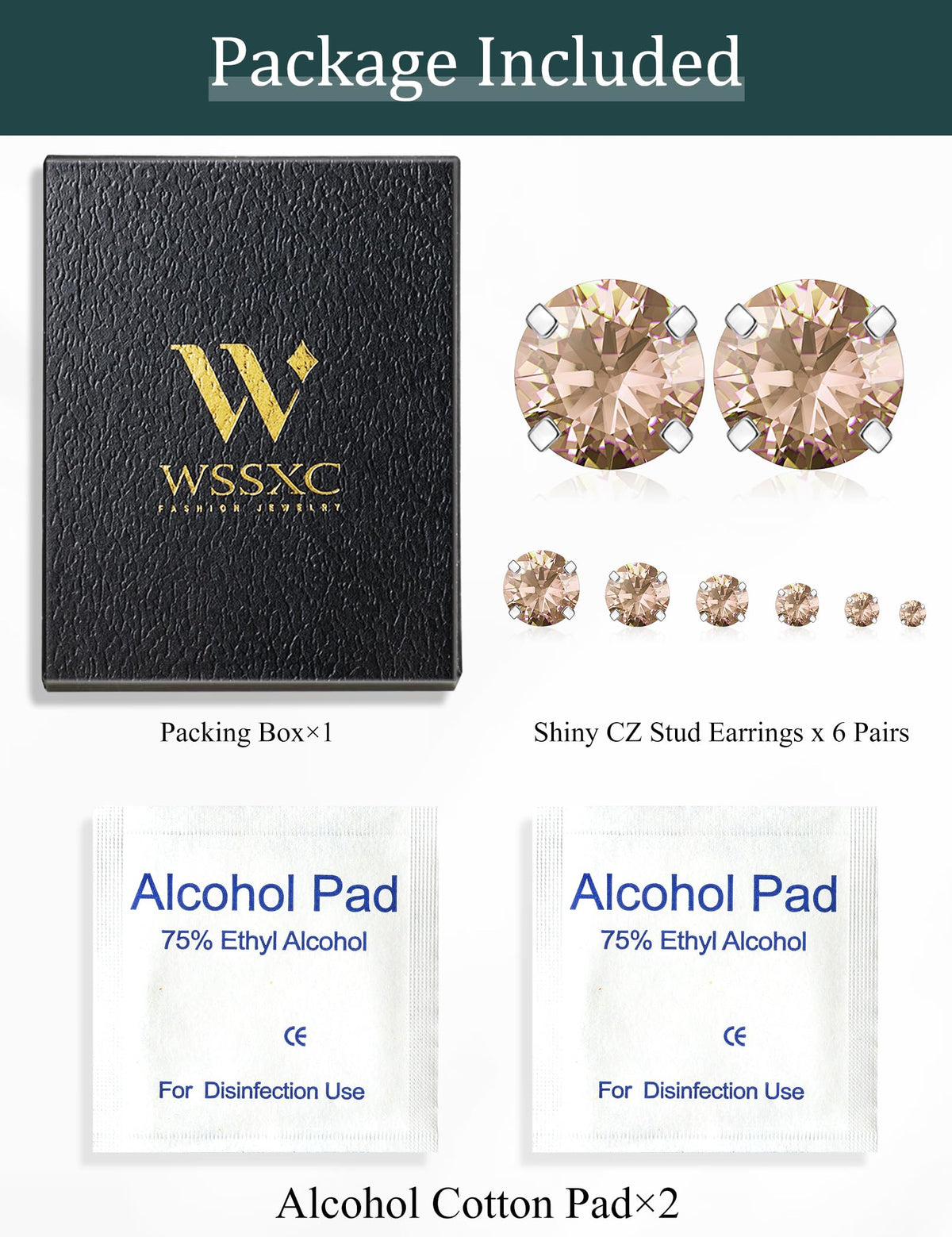 6 Pairs CZ Stud Earrings Set