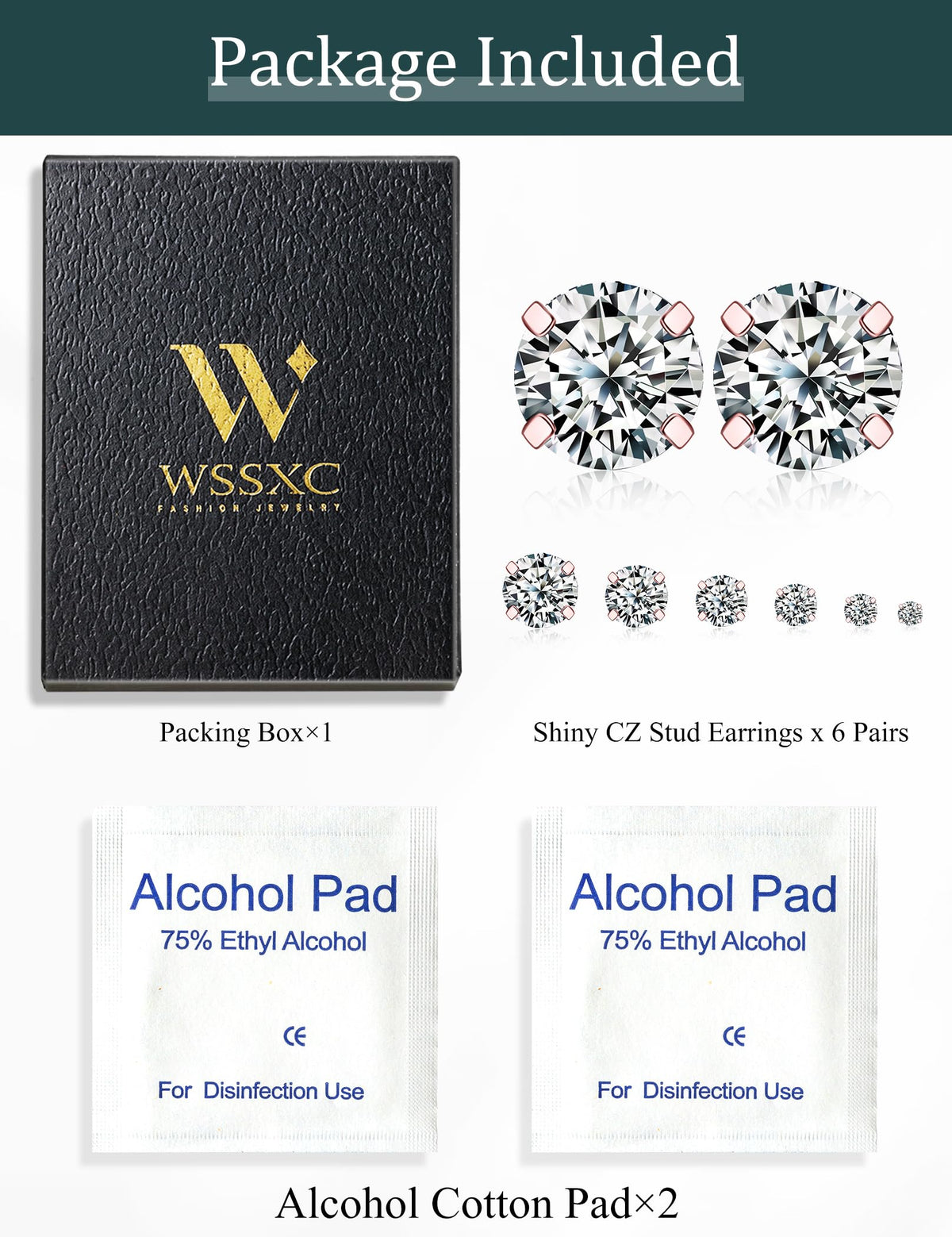 6 Pairs CZ Stud Earrings Set