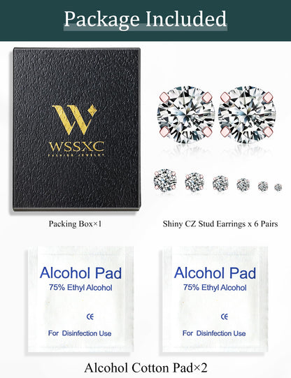 6 Pairs CZ Stud Earrings Set