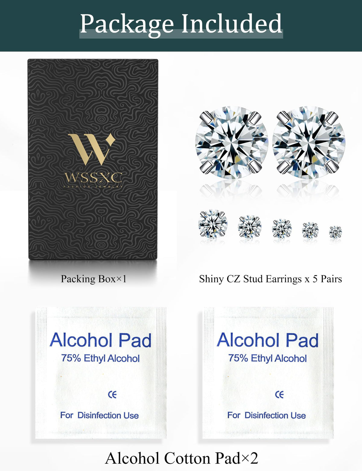 6 Pairs CZ Stud Earrings Set