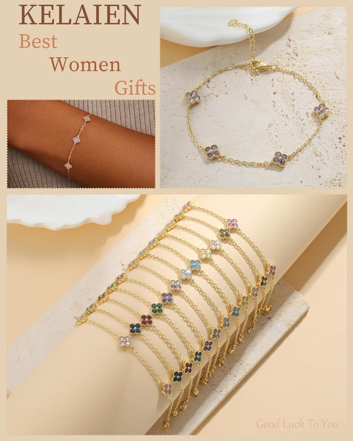 Birthstone Gold Clover Bracelet