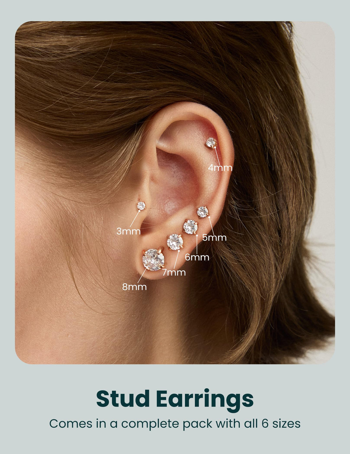 6 Pairs CZ Stud Earrings Set
