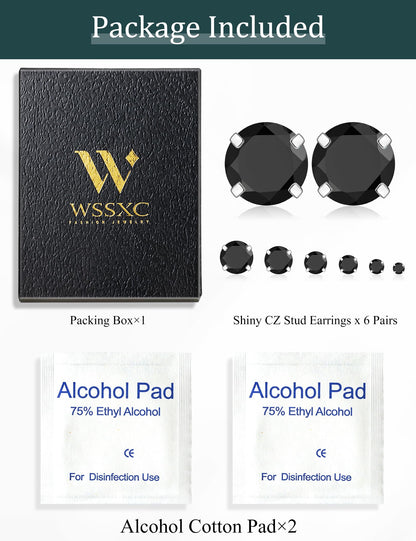 6 Pairs CZ Stud Earrings Set
