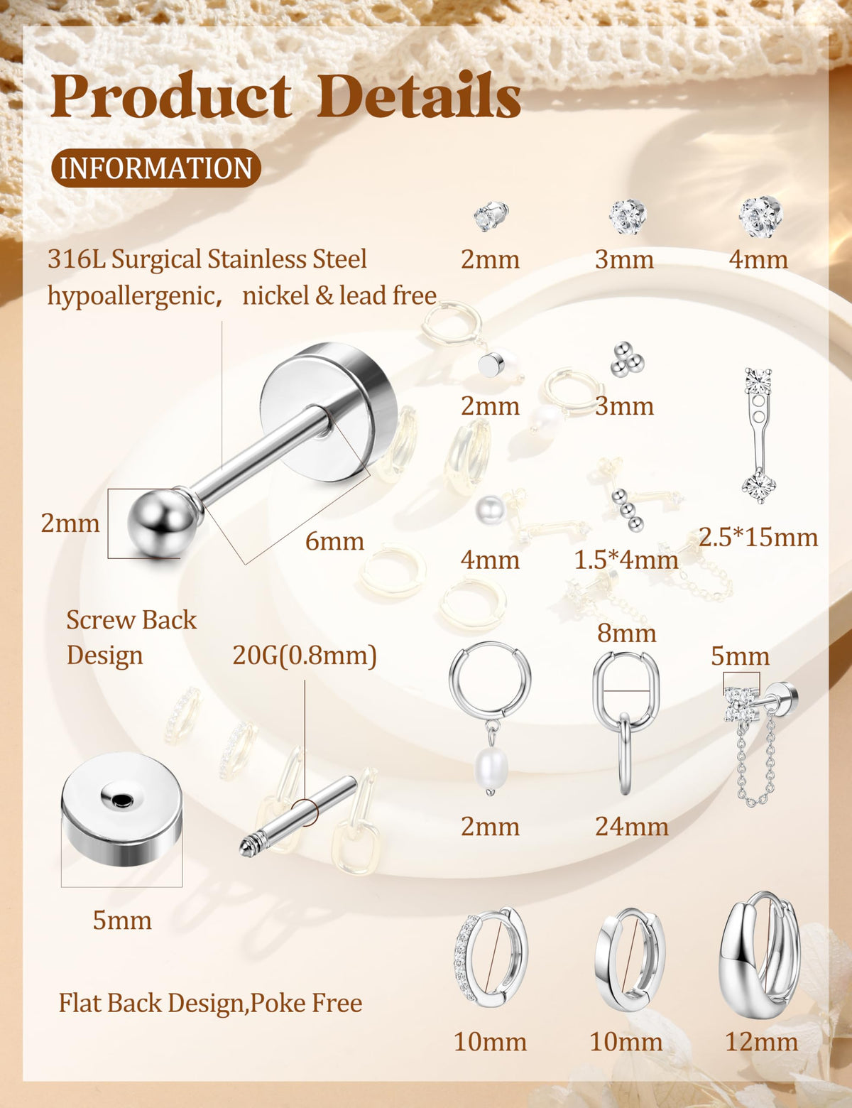 Flat Back Earring Set
