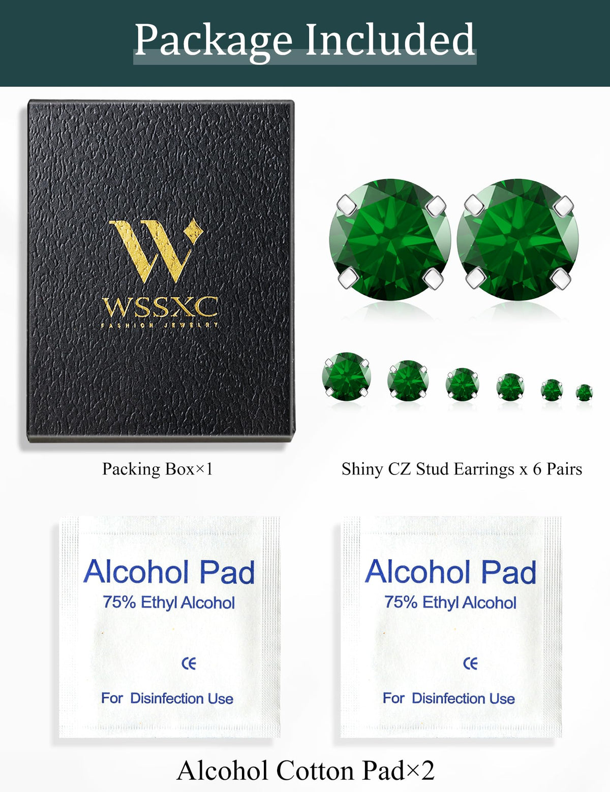6 Pairs CZ Stud Earrings Set